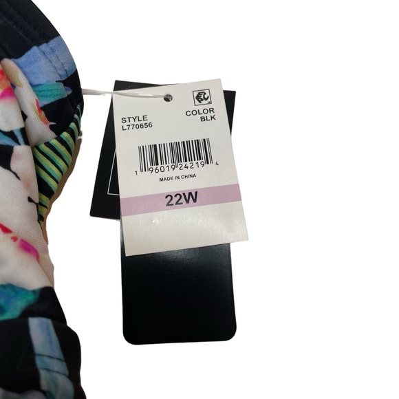 Island Escape Plus Size Floral Print H-Back Tankini Top Black 22W New - Picture 5 of 9